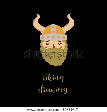 Vector drawing. Funny image of a Viking. Decorative image for children. Black background.