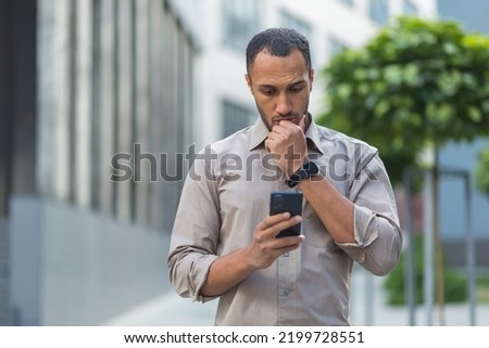 Similar – Image, Stock Photo Pensive young man in black studio with smoke