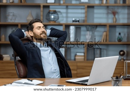 Similar – Image, Stock Photo Relaxed man chilling in swimming pool in resort