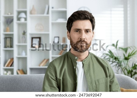 Similar – Image, Stock Photo caucasian man with beard, dressed in black leather jacket