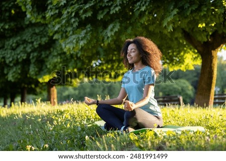 Similar – Image, Stock Photo Serene woman with closed eyes in city