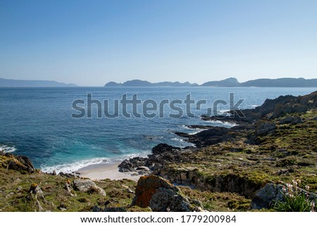 Rias Baixas sea inlet landsape with secret small bay and Cies islands view in Pontevedra, Galicia, Spain Foto stock © 