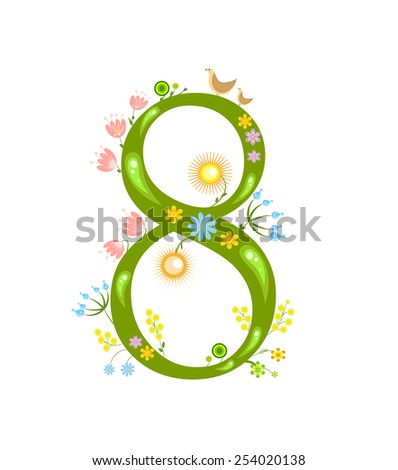 8 March decorations, mimosas flower, tulips floral, vector, fresh color.