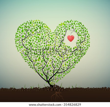 Grow Love, Tree Looks Like Heart Creating From Branch And Leaves Grow ...