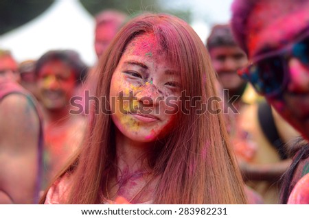 KUALA LUMPUR, MALAYSIA - MAR 31: Unidentified People celebrated Holi Festival of Colors, Mar 31, 2015 in Kuala Lumpur, Malaysia. Holi festival of colors,being one of the biggest festivals in Malaysia.