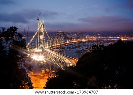 San Francisco - Oakland Bay Bridge at night, USA