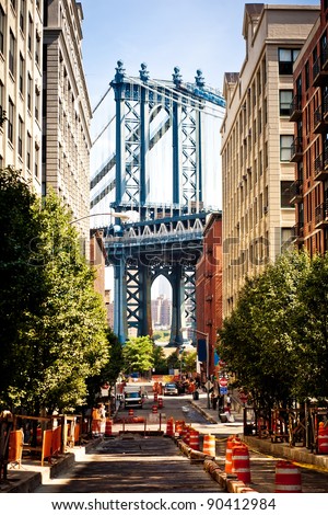 Manhattan bridge,view from Washington street, Brooklyn,  New york