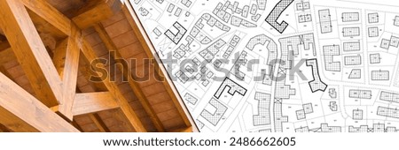 Image, Stock Photo Vacant house , lowered shutter with a sticker and the request to occupy the house.