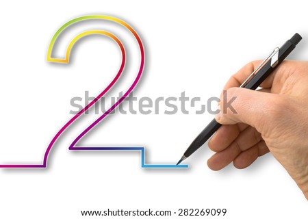 Hand male draw the number two on paper