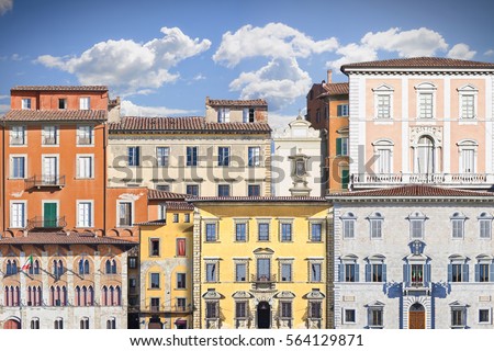 Similar – Foto Bild Alt | Hausfassade mit blätterndem Putz, mit blauen Planen statt Fenstern und einer Lampe