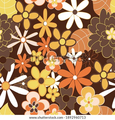 Yellow,orange and brown vintage flower seamless