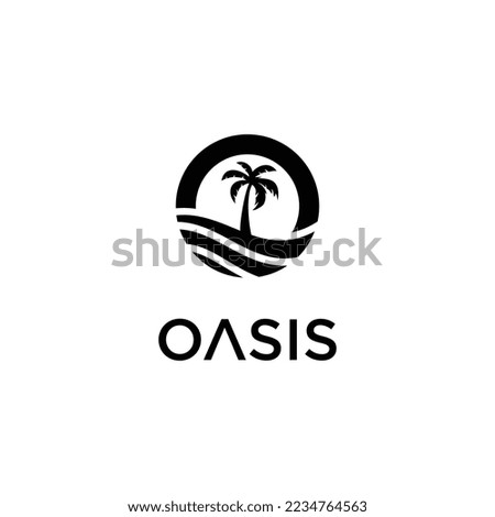 Letter O and desert illustration with tall palm tree logo design