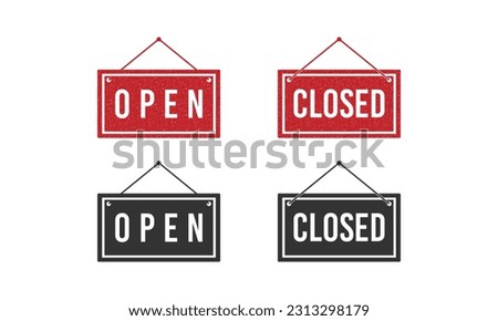 Open and close board symbol hanging. Open and close icon. Open and close hanger board icons. Open close sign on wooden board.
