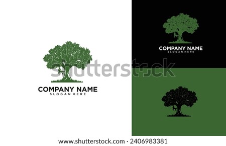 Tree cutting design for tree service, Arborist Tree Service logo design, Vector Illustration of a Man Cutting a Tree