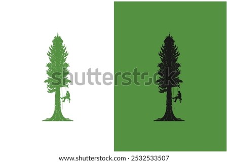 Tree cutting service logo design, Vector Illustration of a Man Cutting a Tree