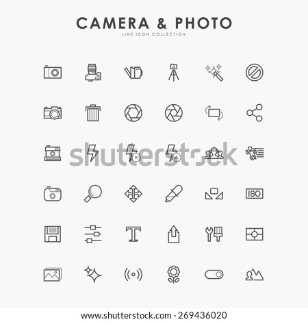 36 camera and photo minimal line icons