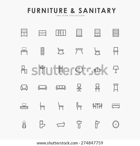 furniture and sanitary minimal line icons