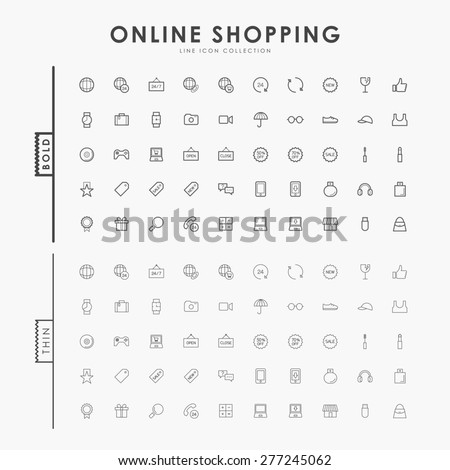 online shopping bold and thin outline icons