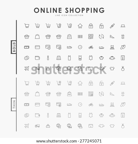 online shopping bold and thin line icons