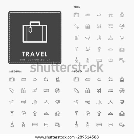 travel and vacation on thin, medium and bold line icons concept