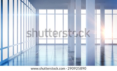 3D rendering modern empty interior office room with large windows