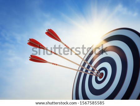 Target board with arrows at sunset - 3D illustration