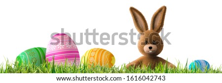 Toy estare bunny with painted eggs in the grass - 3D illustration Foto stock © 