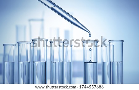 Pipette drip drops into laboratory test tubes - 3D illustration Stockfoto © 