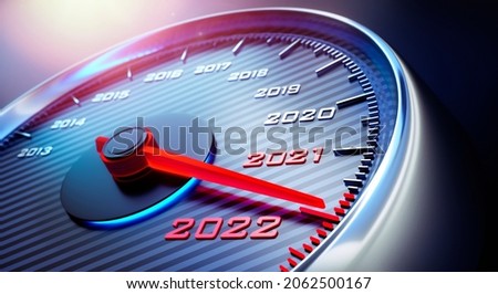 Speedometer showing the year 2022 - 3D illustration