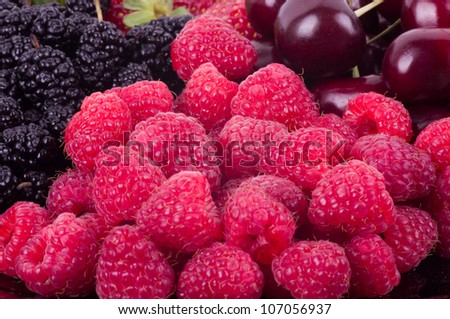 Berry Mix background - raspberries, mulberry and cherry