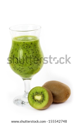 Fresh fruit juice cocktails with kivi in a glass. Photo on a white background.