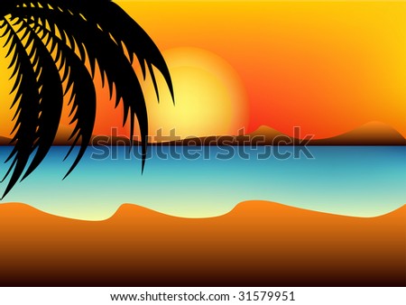 Beautiful a bright landscape on the summer beach with palm trees