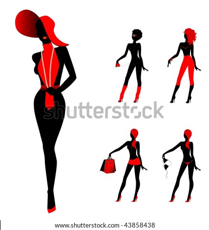 Set Of Beautiful Silhouettes Of Girls On A Background For A Design ...