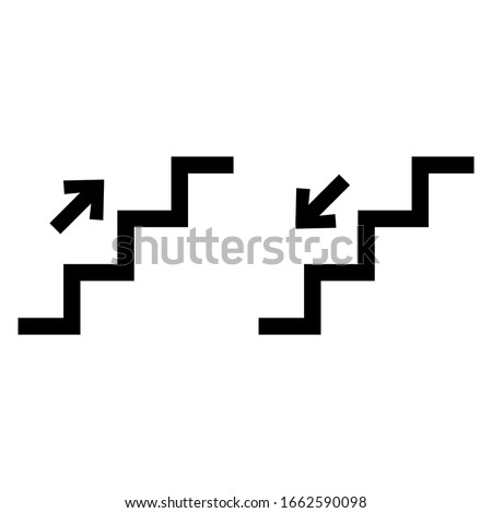 Stairs up and stairs down symbol set. Stairs icon upward, downward, isolated vector illustration set.