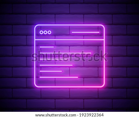 browser search webpage neon icon. Elements of browser set. Simple icon for websites, web design, mobile app, info graphics isolated on brick wall.