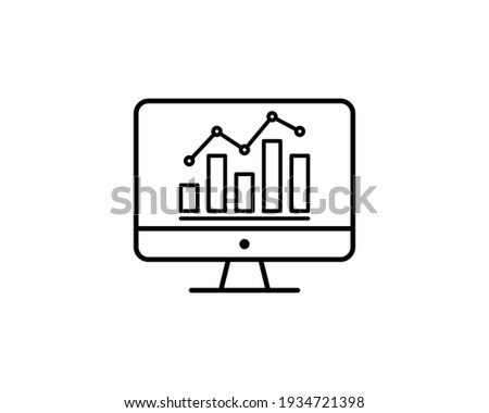 Financial analytic chart graphs on computer monitor flat vector icon for apps and websites.