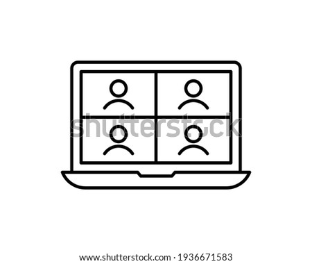 Video conference icon. People on computer screen. Home office in quarantine times. Digital communication. Internet teaching media