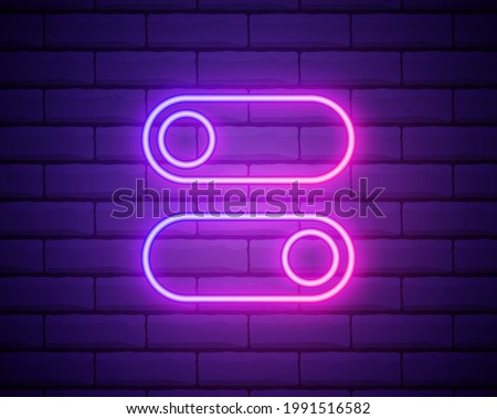 On and Off lamp Neon light Toggle switch button. Vector illustration. Fluorescent light vector illustration isolated on brick wall.