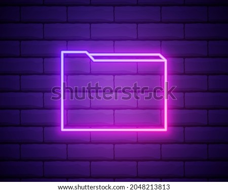 Folder with papers neon sign. Folder with documents glowing icon. Vector illustration for design. Office concept.
