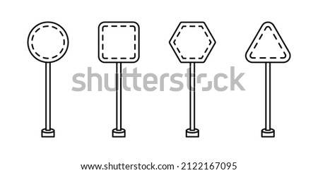 Empty warning sign templates set. Triangle, square or rhombus, round and rectangle shapes. Black and white color isolated on white.