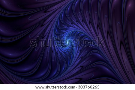 abstract fractal, dark violet-blue glossy spiral with soft curved lines