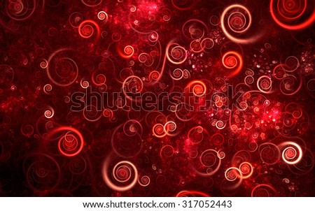abstract fractal, white and red spirals on dark red background