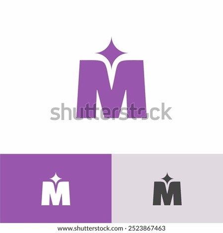 a Purple M with Shining Star on Top logo design vector