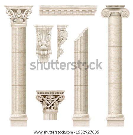 Classic antique marble columns in vector graphics and in different styles