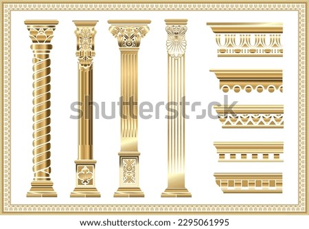 Contour coloring of classical columns. Set of patterns in vector graphics