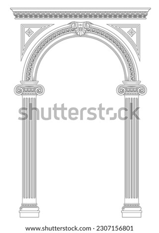 Contouring coloring of classical arch. Classic antique portal with columns in vector graphics