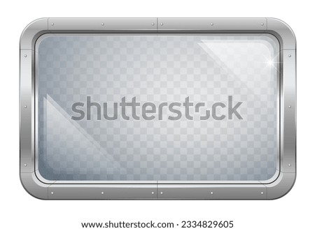 Fantastic steel window or porthole with armored transparent glass. Vector graphics