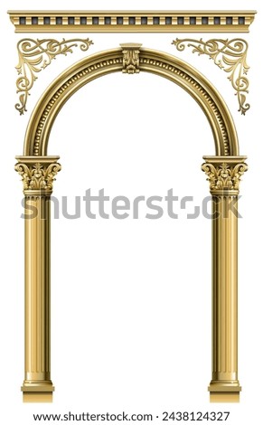 Triumphal Arch. Golden classic rococo baroque frame. Vector graphics. Luxury frame for painting or postcard cover