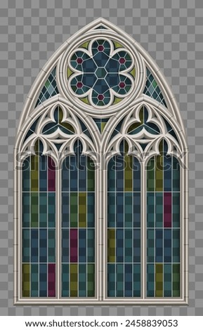 Gothic realistic cathedral window with stained glass