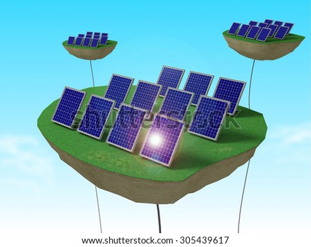 Island. Floating island with solar panels.